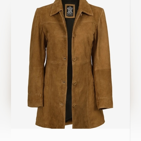 NWT Fan Jackets Kandis Suede 3/4 Length Nutmeg Suede Jacket Size Medium - Picture 3 of 16